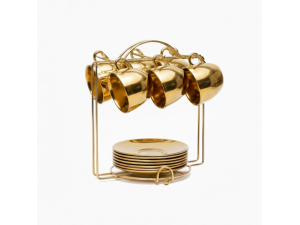 Jogo de Xícaras de Vidro Dourada com Suporte 6 Xícaras + 6 Pires 85ml – JGXC117/DO Hauskraft 