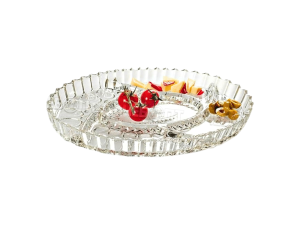 Petisqueira oval em vidro c/divisórias - kaveh - pd1166gcl