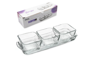 Kit petiscos com 3 potes em vidro e base para apoio - kaveh - pd1278gcl