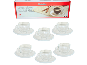 Jogo de xícaras de café (90ml em vidro) c/6 pcs - pérola -  hauskraft - jgxc-043