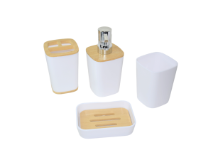 Kit completo banheiro,lixeira,porta sabonte bambu,bambu,banheiro,kit branco